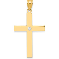 14K Yellow Gold Polished Diamond Cross Pendant with Round Diamond - 0.02 Carat Total Diamond Weight by Oro Pregiato