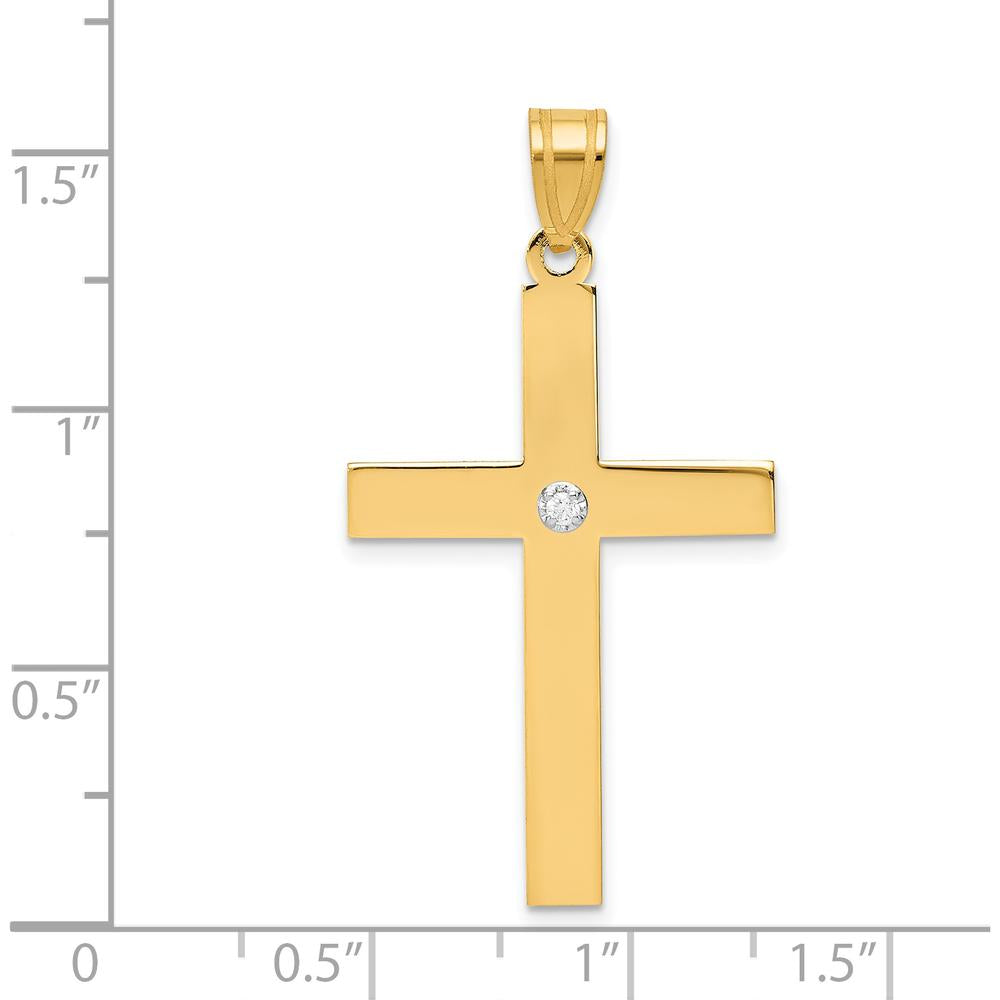 14K Yellow Gold Polished Diamond Cross Pendant with Round Diamond - 0.02 Carat Total Diamond Weight by Oro Pregiato