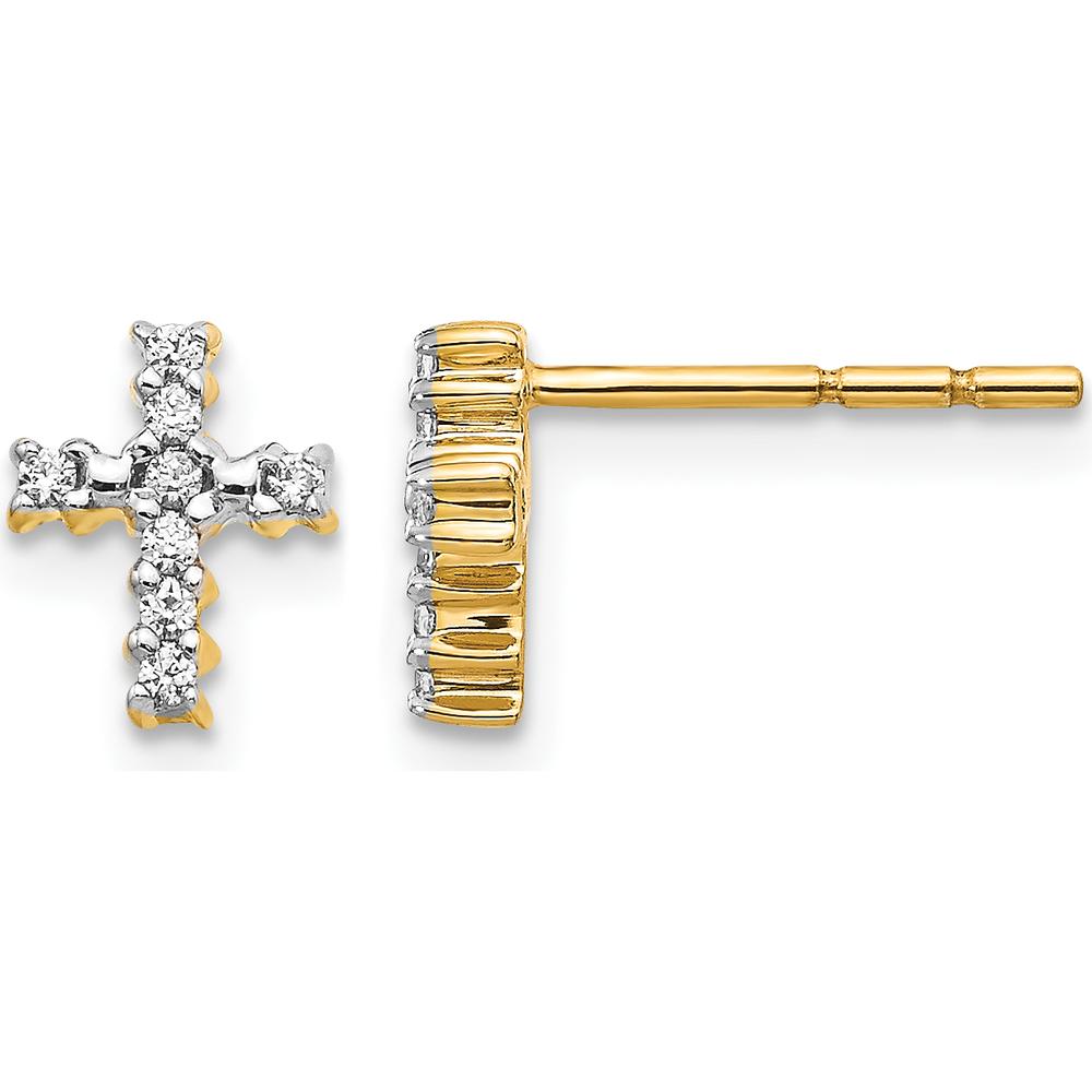 14K Yellow Gold Polished Diamond Cross Post Earrings - 0.006 Carat Total Diamond Weight by Monteluci Fine Jewelry