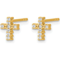 14K Yellow Gold Polished Diamond Cross Post Earrings - 0.006 Carat Total Diamond Weight by Monteluci Fine Jewelry