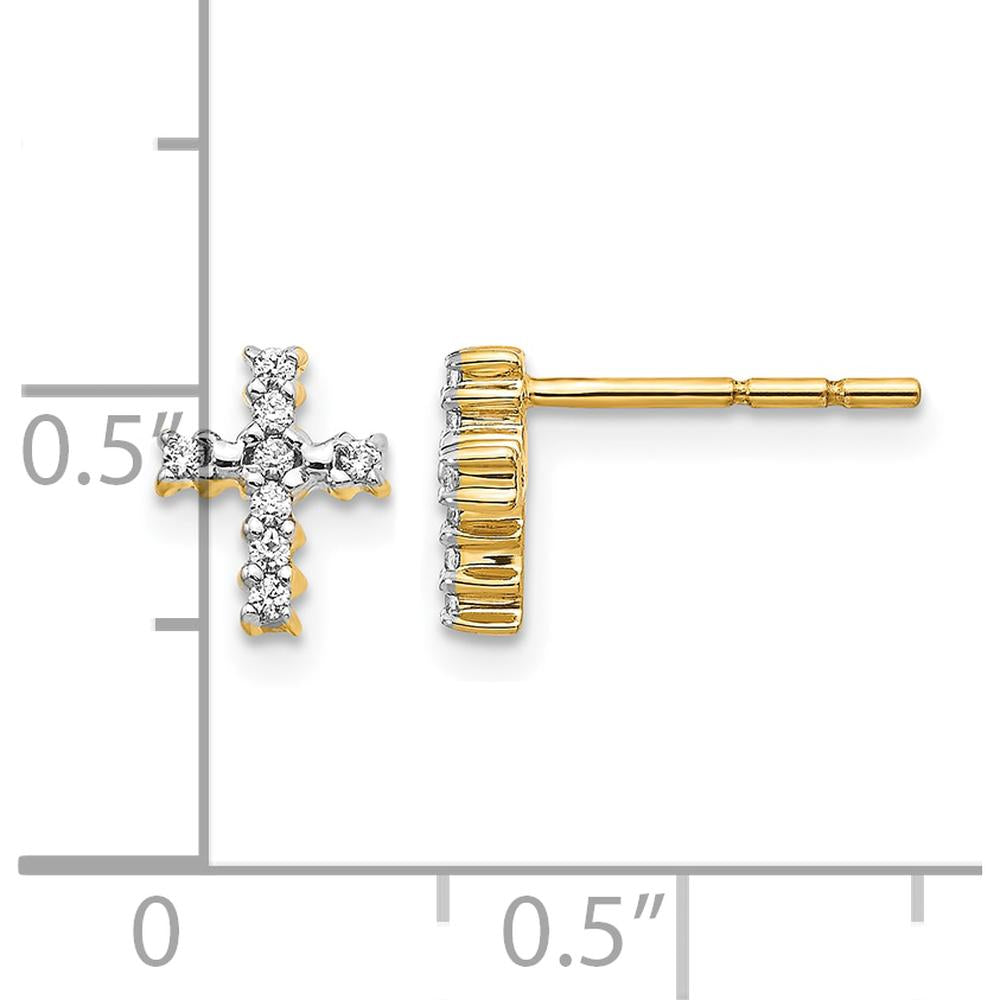 14K Yellow Gold Polished Diamond Cross Post Earrings - 0.006 Carat Total Diamond Weight by Monteluci Fine Jewelry