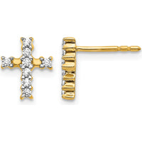 14K Yellow Gold Polished Diamond Cross Post Earrings - 0.024 Carat Total Diamond Weight by Monteluci Fine Jewelry