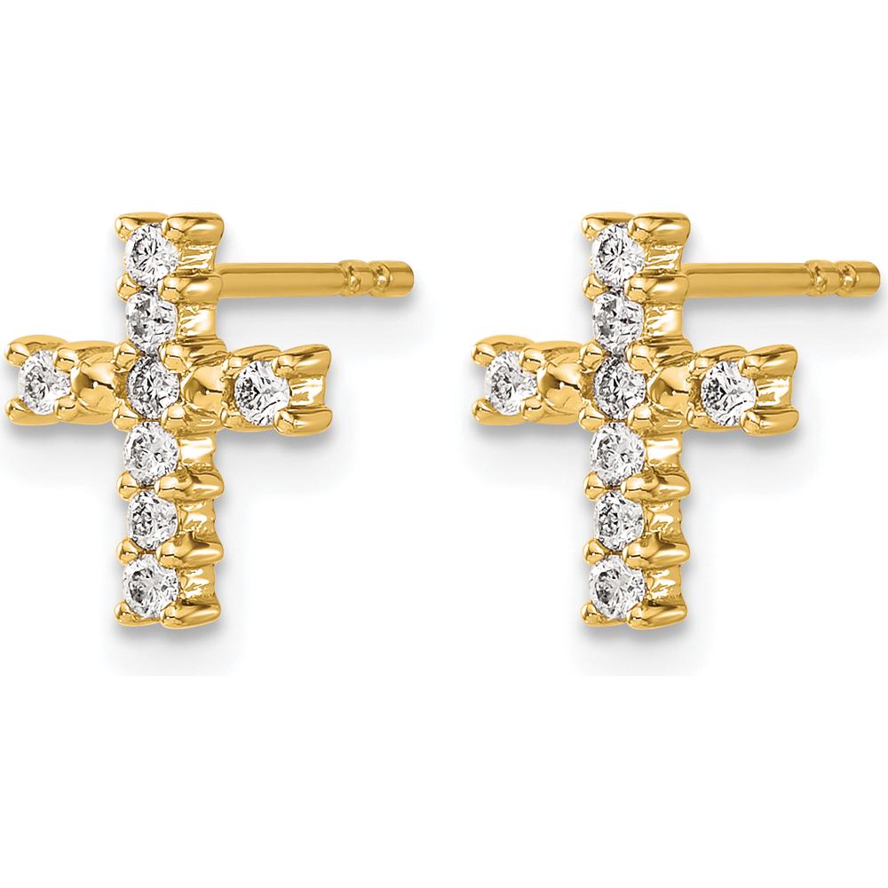 14K Yellow Gold Polished Diamond Cross Post Earrings - 0.024 Carat Total Diamond Weight by Monteluci Fine Jewelry