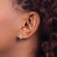 14K Yellow Gold Polished Diamond Cross Post Earrings - 0.024 Carat Total Diamond Weight by Monteluci Fine Jewelry