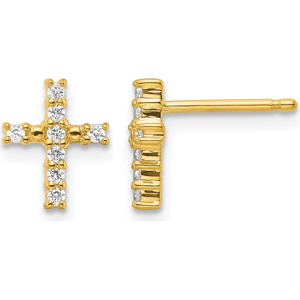 14K Yellow Gold Polished Diamond Cross Post Stud Earrings - 0.064 Carat Total Diamond Weight by Oro Pregiato