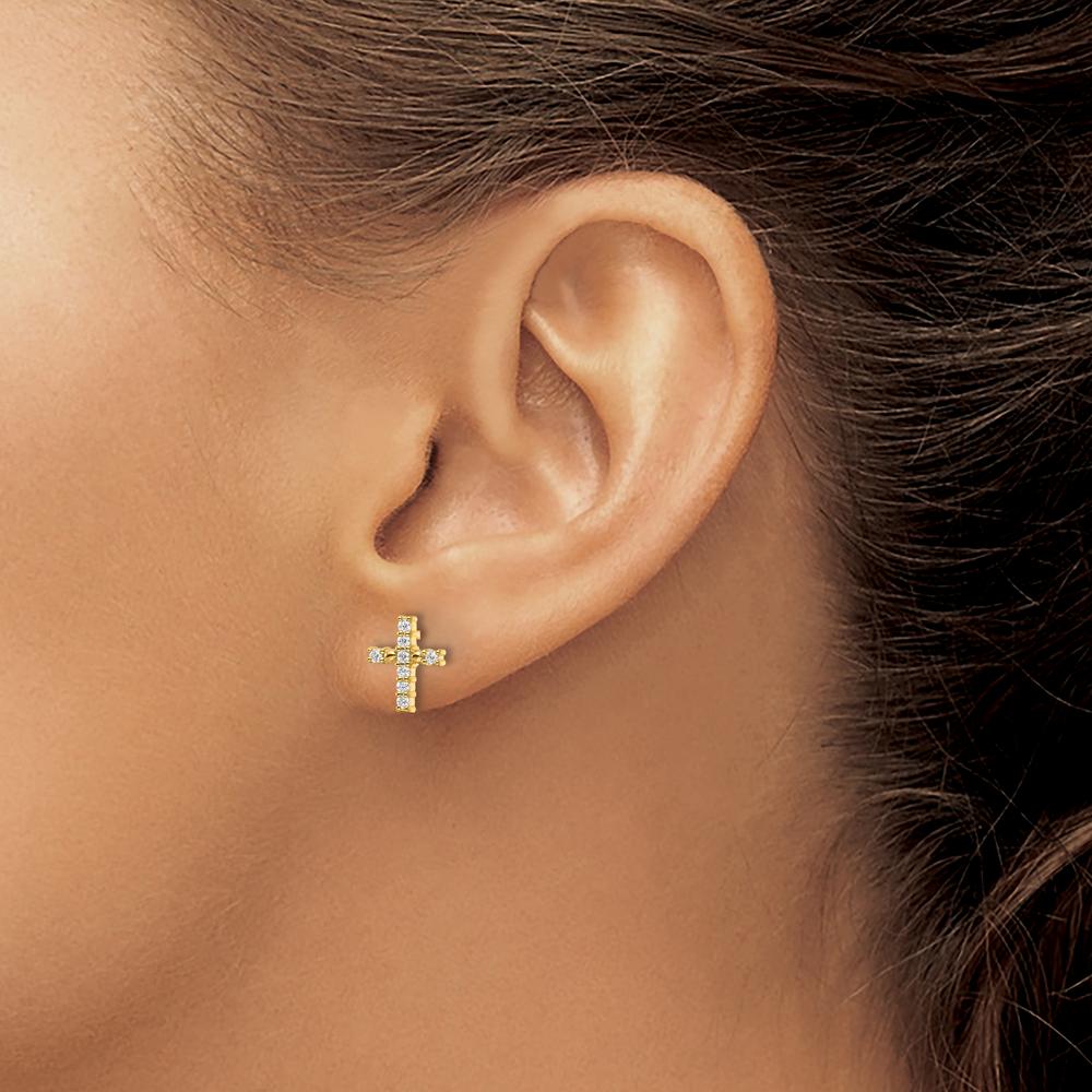 14K Yellow Gold Polished Diamond Cross Post Stud Earrings - 0.064 Carat Total Diamond Weight by Oro Pregiato