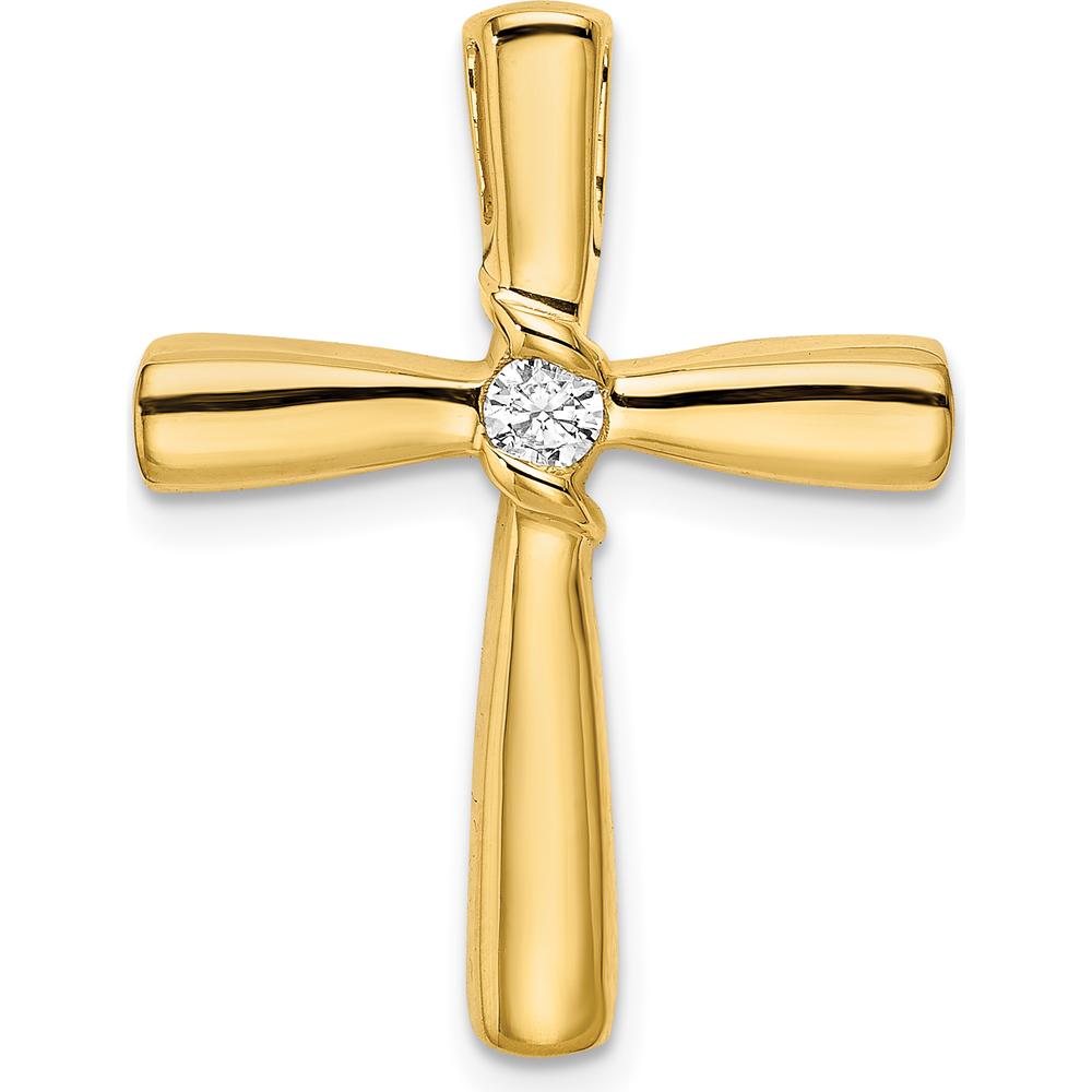 14K Yellow Gold Polished Diamond Cross Slide Pendant - 0.104 Carat Round Diamond by Oro Pregiato