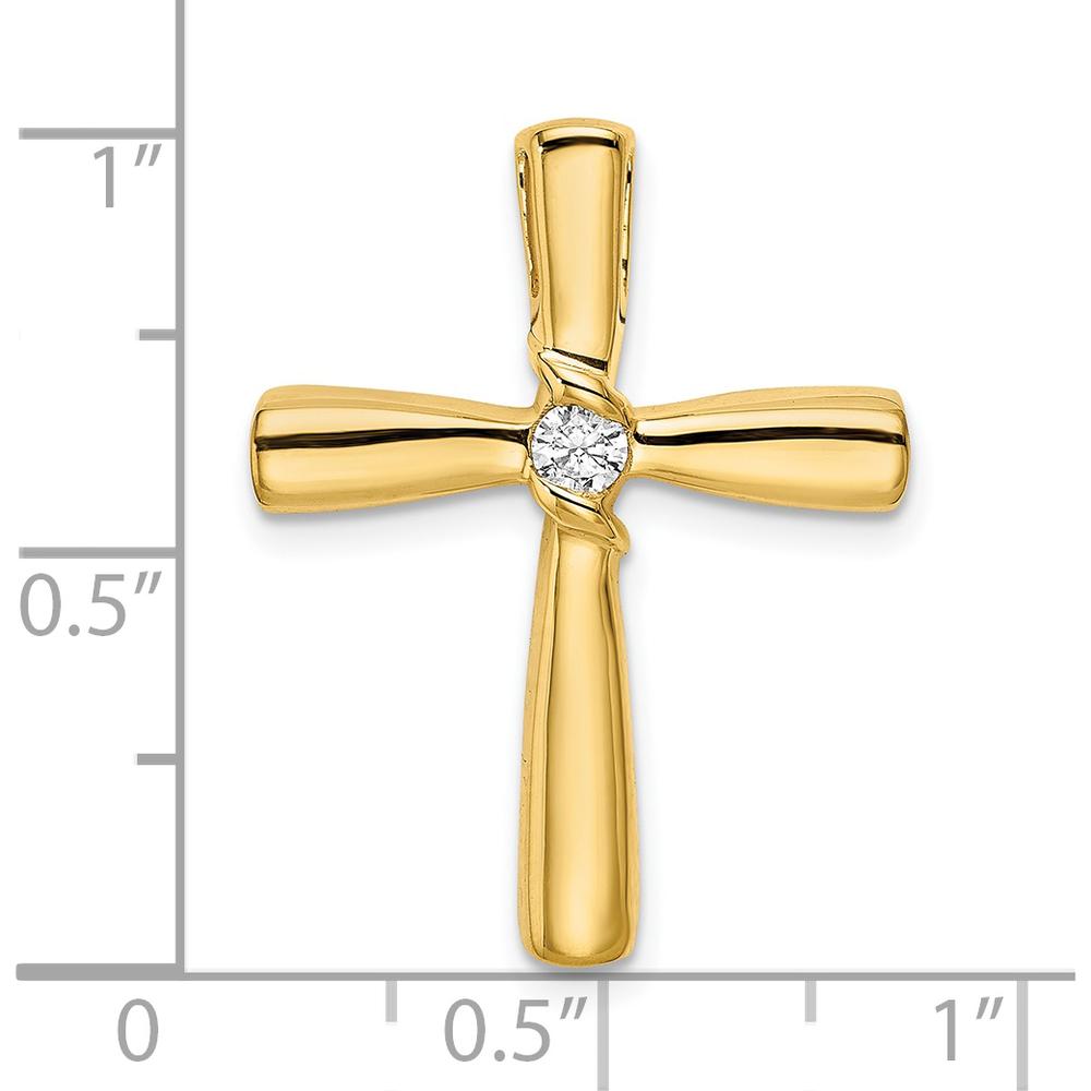 14K Yellow Gold Polished Diamond Cross Slide Pendant - 0.104 Carat Round Diamond by Oro Pregiato