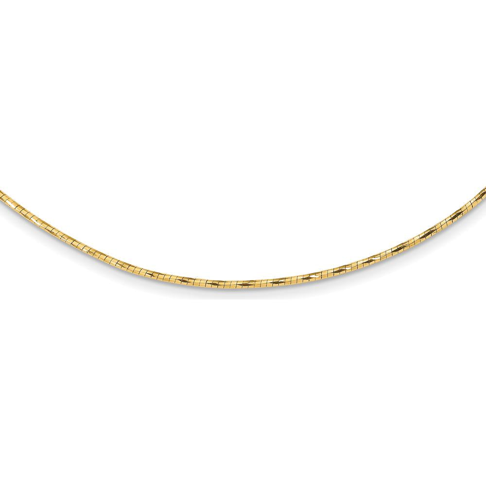 14K Yellow Gold Polished Diamond-cut 1.25mm Twisted Omega Necklace with 2" Heart Chain Extender by 0