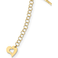 14K Yellow Gold Polished Diamond-cut 1.25mm Twisted Omega Necklace with 2" Heart Chain Extender by 0
