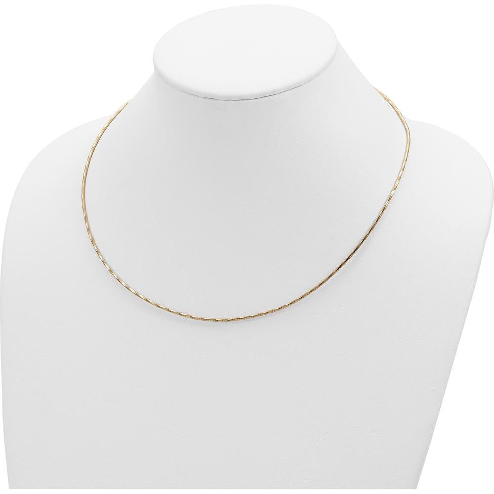 14K Yellow Gold Polished Diamond-cut 1.25mm Twisted Omega Necklace with 2" Heart Chain Extender by 0