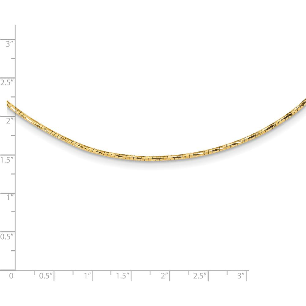 14K Yellow Gold Polished Diamond-cut 1.25mm Twisted Omega Necklace with 2" Heart Chain Extender by 0