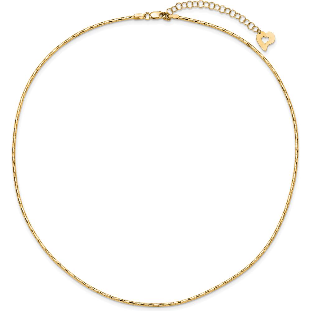 14K Yellow Gold Polished Diamond-cut 1.25mm Twisted Omega Necklace with 2" Heart Chain Extender by 0