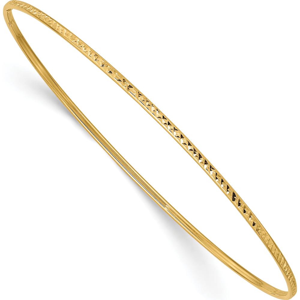 14K Yellow Gold Polished Diamond-Cut 1.50mm Slip-On Round Bangle Bracelet - 8 Inches by Oro Pregiato