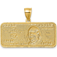 14K Yellow Gold Polished Diamond-Cut $100 Bill Pendant with Rhodium Accents by Oro Pregiato