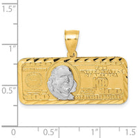 14K Yellow Gold Polished Diamond-Cut $100 Bill Pendant with Rhodium Accents by Oro Pregiato