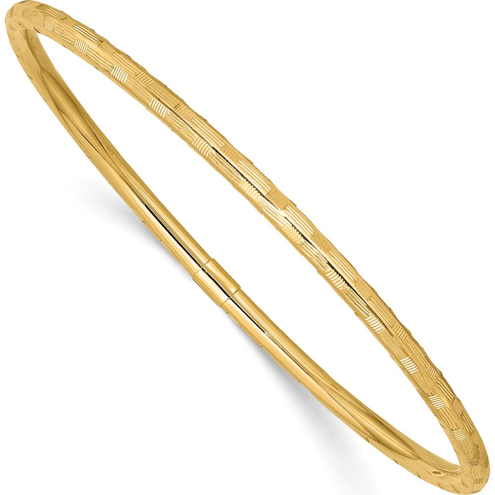 14K Yellow Gold Polished Diamond-Cut 3.00mm Slip-On Bangle Bracelet by Oro Pregiato