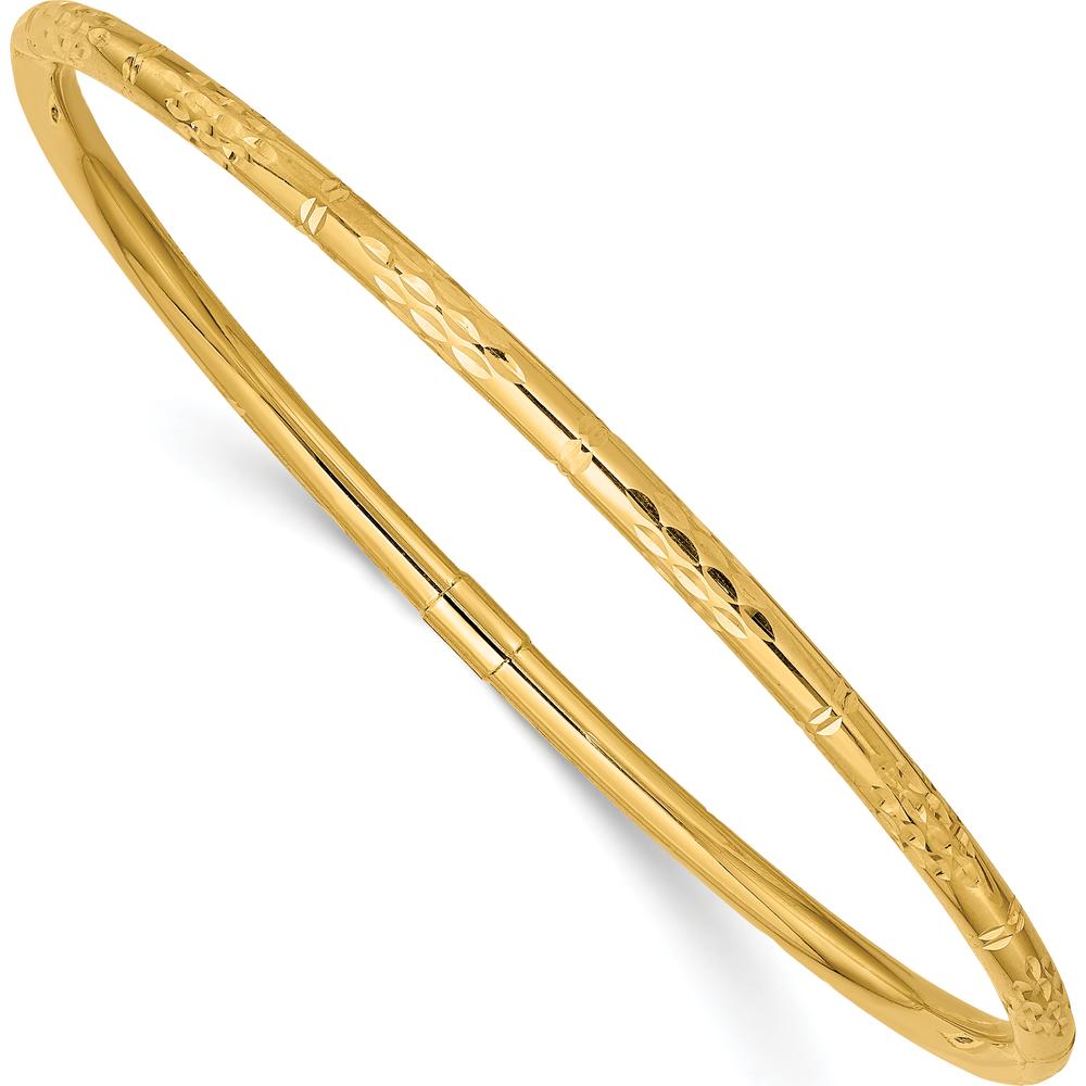 14K Yellow Gold Polished Diamond-Cut 3.00mm Slip-On Round Bangle Bracelet by Oro Pregiato