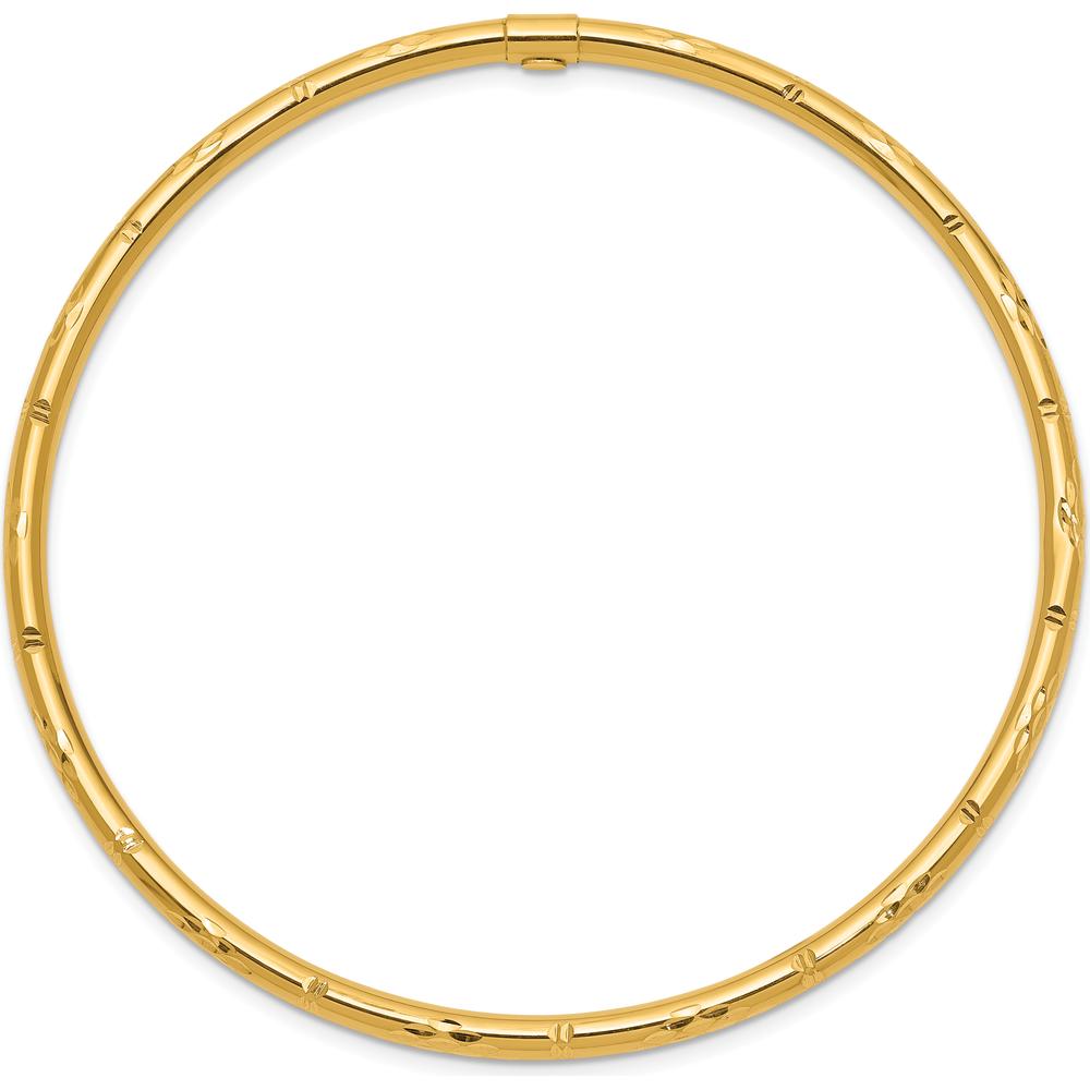 14K Yellow Gold Polished Diamond-Cut 3.00mm Slip-On Round Bangle Bracelet by Oro Pregiato