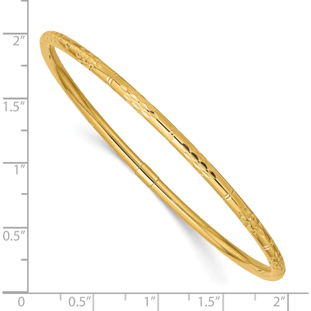 14K Yellow Gold Polished Diamond-Cut 3.00mm Slip-On Round Bangle Bracelet by Oro Pregiato