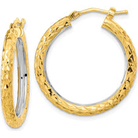 14K Yellow Gold Polished Diamond-Cut 3mm Circle Hoop Earrings - Elegant Hoop Design by 0