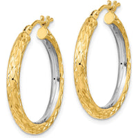 14K Yellow Gold Polished Diamond-Cut 3mm Circle Hoop Earrings - Elegant Hoop Design by 0