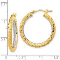 14K Yellow Gold Polished Diamond-Cut 3mm Circle Hoop Earrings - Elegant Hoop Design by 0