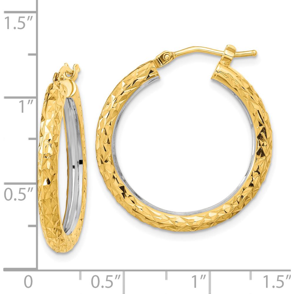 14K Yellow Gold Polished Diamond-Cut 3mm Circle Hoop Earrings - Elegant Hoop Design by 0