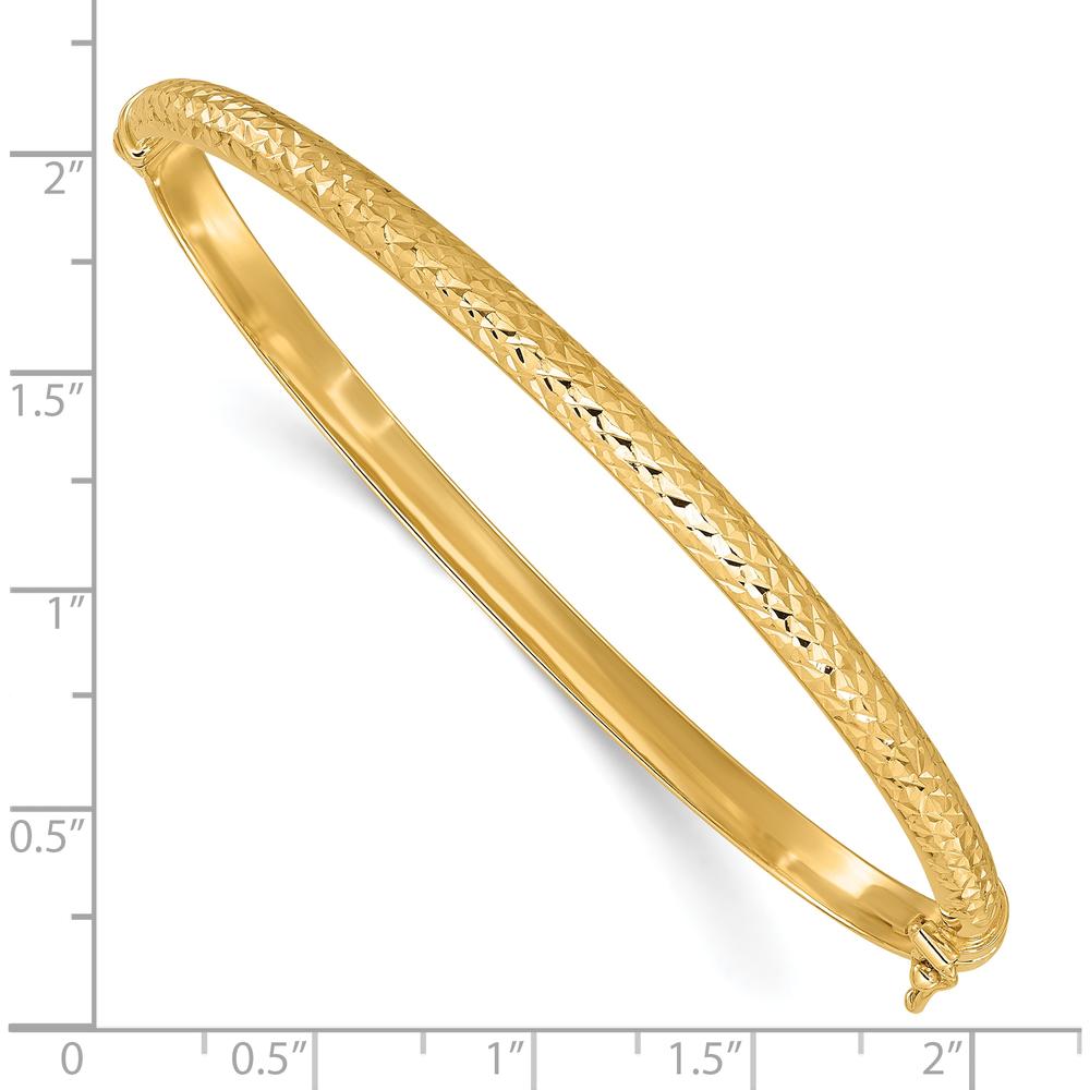 14K Yellow Gold Polished Diamond-Cut 4.00mm Hinged Oval Bangle Bracelet by Oro Pregiato