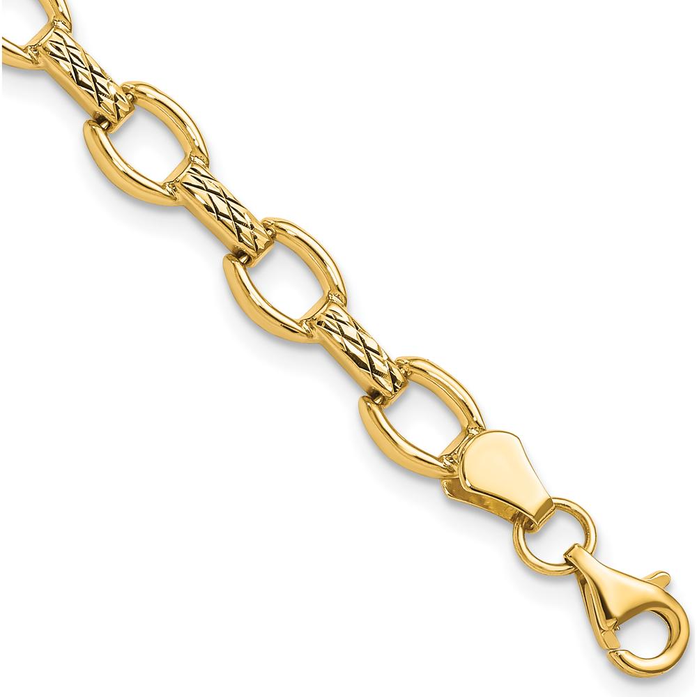 14K Yellow Gold Polished Diamond-Cut 7mm Fancy Link 7" Bracelet by 0