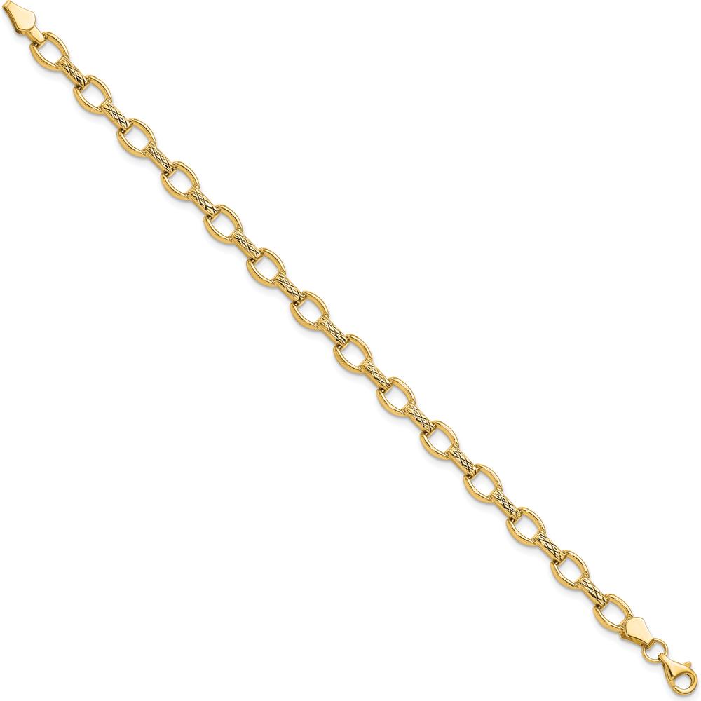 14K Yellow Gold Polished Diamond-Cut 7mm Fancy Link 7" Bracelet by 0