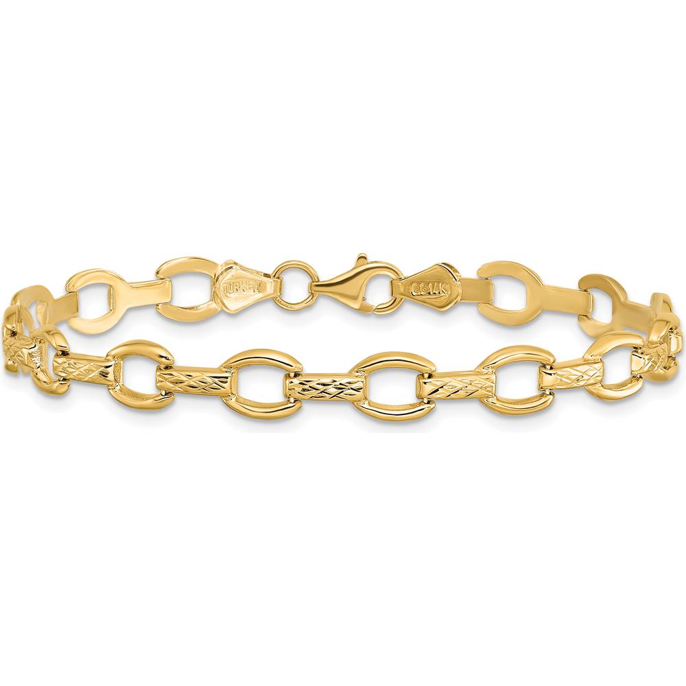 14K Yellow Gold Polished Diamond-Cut 7mm Fancy Link 7" Bracelet by 0