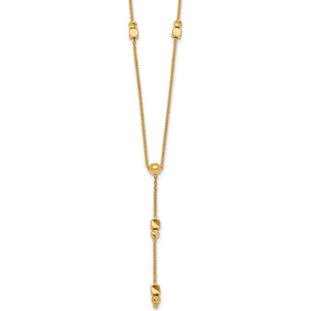 14K Yellow Gold Polished Diamond-Cut and Beaded 16" Lariat Necklace with 2" Extender by 0