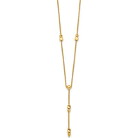 14K Yellow Gold Polished Diamond-Cut and Beaded 16" Lariat Necklace with 2" Extender by 0
