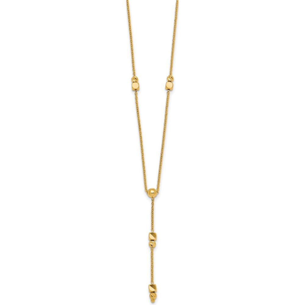 14K Yellow Gold Polished Diamond-Cut and Beaded 16" Lariat Necklace with 2" Extender by 0