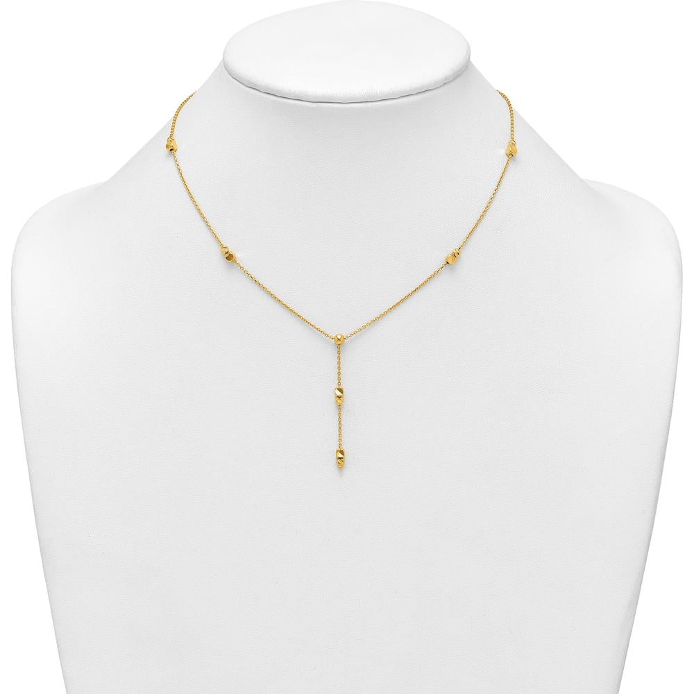 14K Yellow Gold Polished Diamond-Cut and Beaded 16" Lariat Necklace with 2" Extender by 0