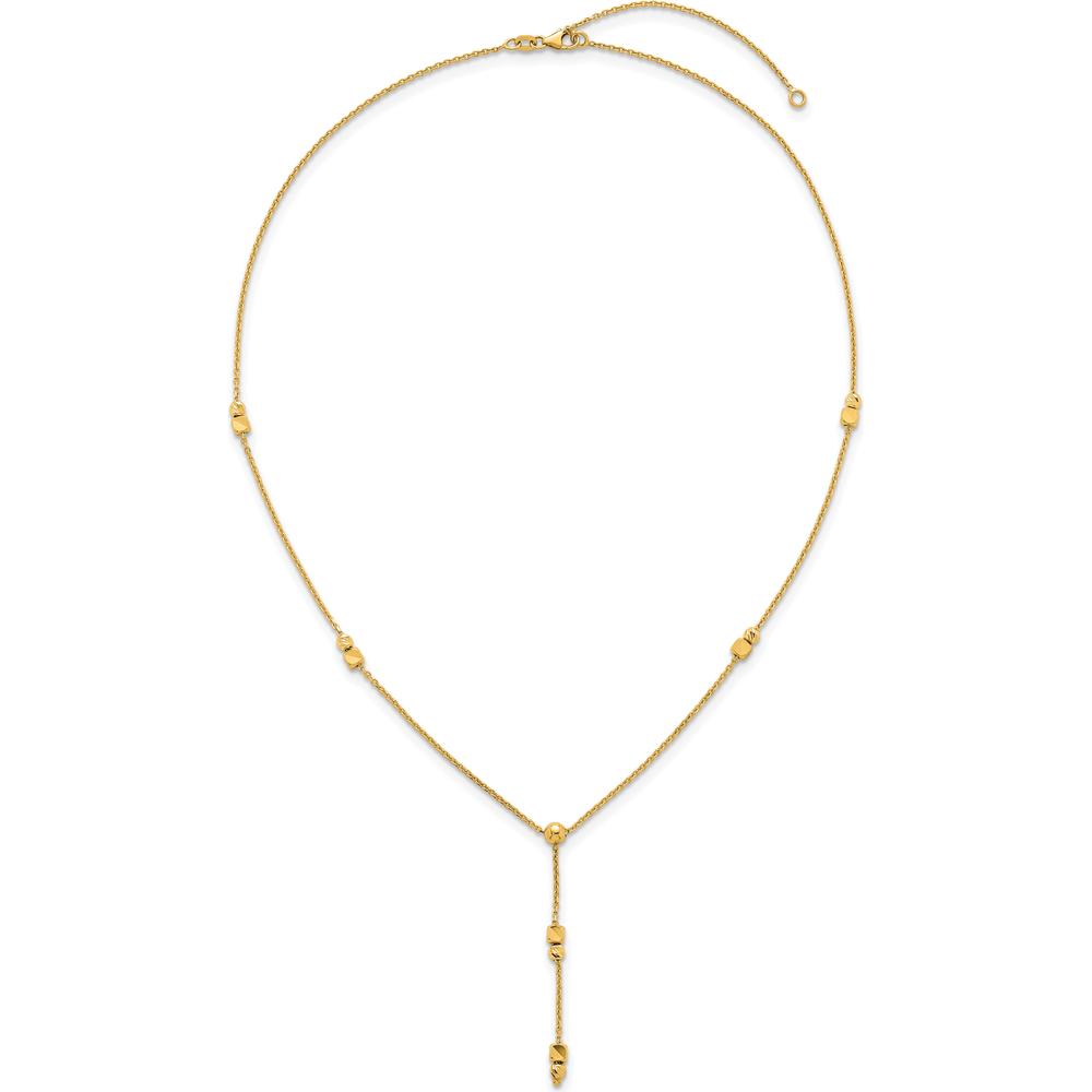 14K Yellow Gold Polished Diamond-Cut and Beaded 16" Lariat Necklace with 2" Extender by 0