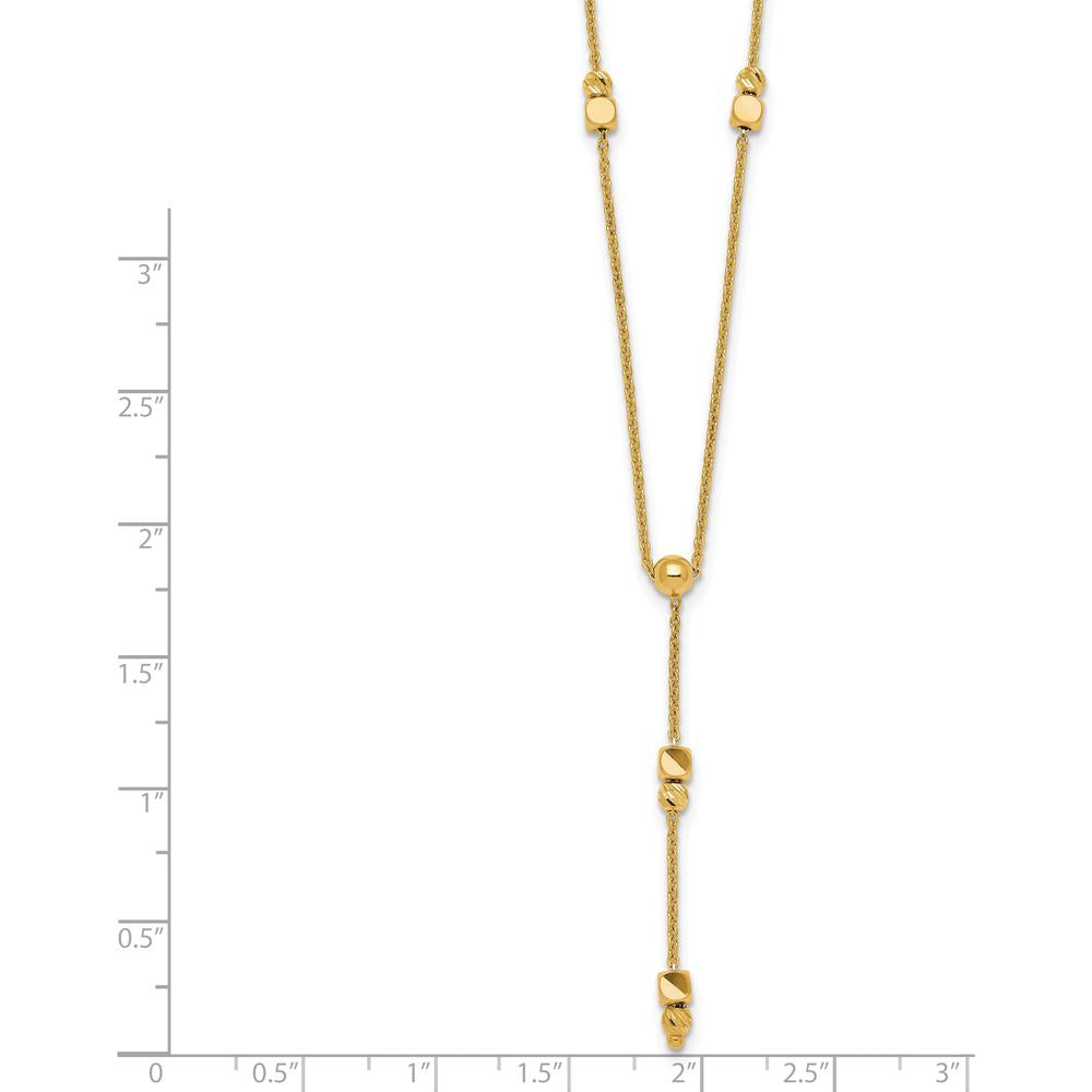 14K Yellow Gold Polished Diamond-Cut and Beaded 16" Lariat Necklace with 2" Extender by 0