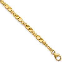 14K Yellow Gold Polished Diamond-Cut and Square Beaded 7" Bracelet with Lobster Clasp by Oro Pregiato