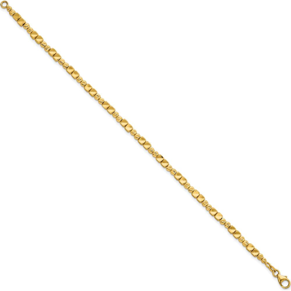 14K Yellow Gold Polished Diamond-Cut and Square Beaded 7" Bracelet with Lobster Clasp by Oro Pregiato
