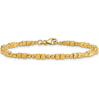14K Yellow Gold Polished Diamond-Cut and Square Beaded 7" Bracelet with Lobster Clasp by Oro Pregiato