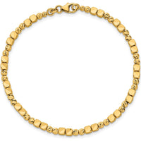 14K Yellow Gold Polished Diamond-Cut and Square Beaded 7" Bracelet with Lobster Clasp by Oro Pregiato