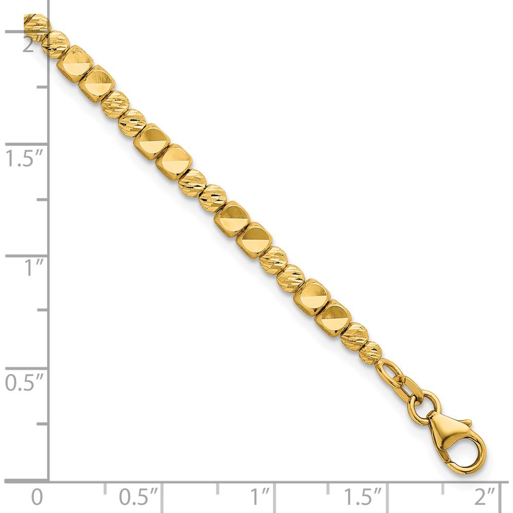 14K Yellow Gold Polished Diamond-Cut and Square Beaded 7" Bracelet with Lobster Clasp by Oro Pregiato