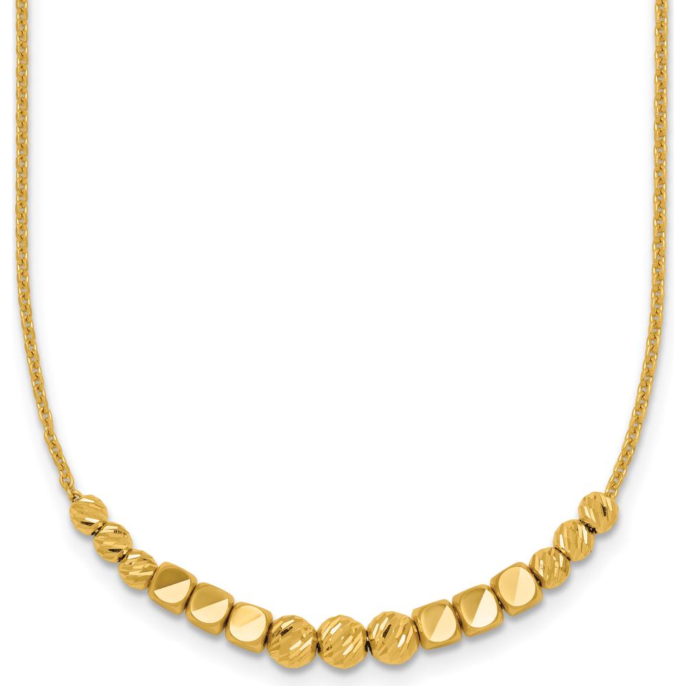 14K Yellow Gold Polished Diamond-Cut and Square Beaded Necklace with 2" Extender by 0