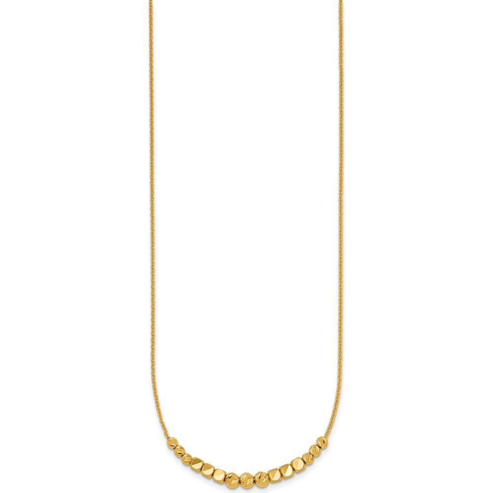 14K Yellow Gold Polished Diamond-Cut and Square Beaded Necklace with 2" Extender by 0