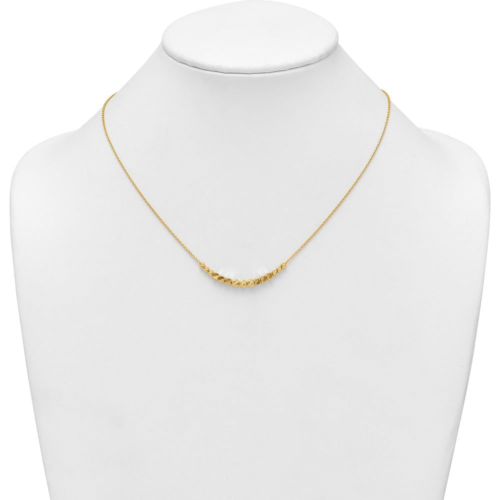 14K Yellow Gold Polished Diamond-Cut and Square Beaded Necklace with 2" Extender by 0