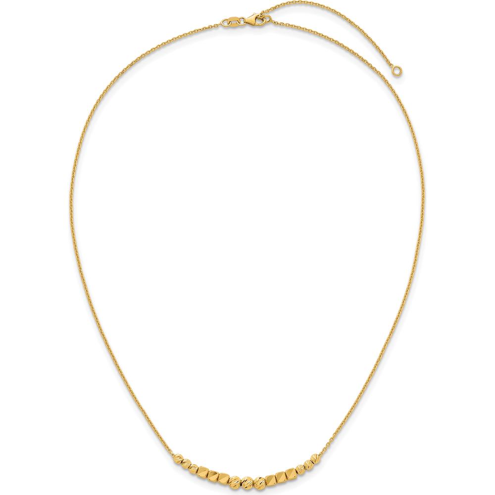 14K Yellow Gold Polished Diamond-Cut and Square Beaded Necklace with 2" Extender by 0