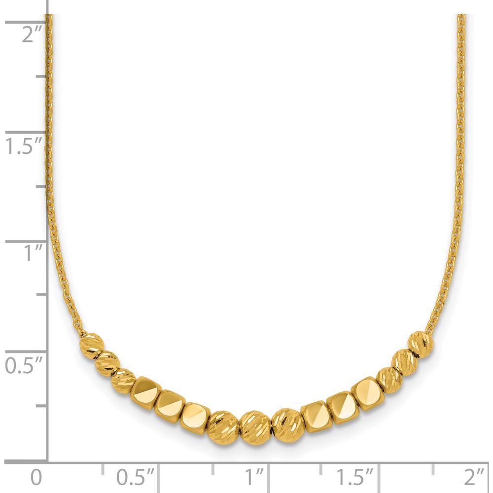 14K Yellow Gold Polished Diamond-Cut and Square Beaded Necklace with 2" Extender by 0