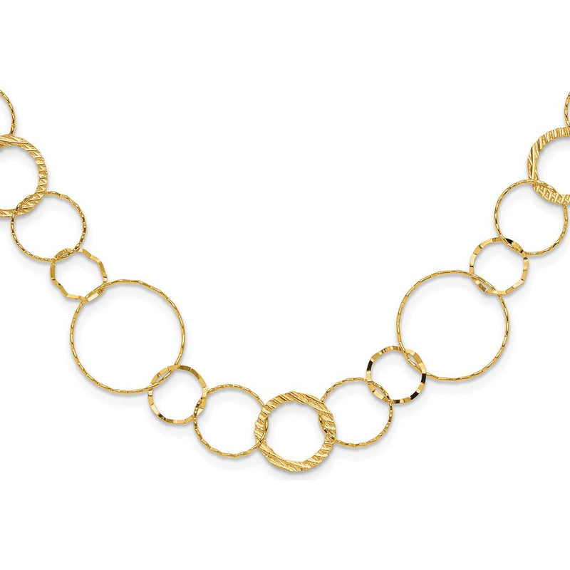 14K Yellow Gold Polished Diamond-Cut and Textured Circles 18" Necklace by 0