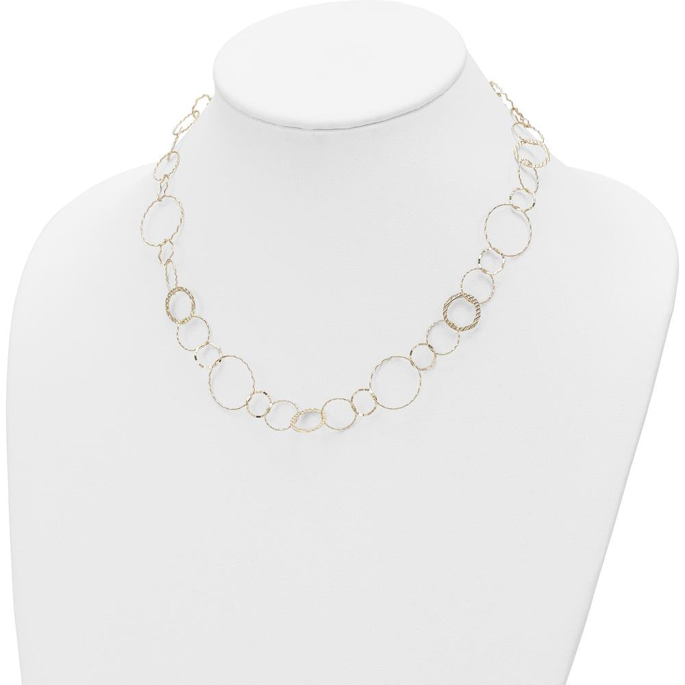 14K Yellow Gold Polished Diamond-Cut and Textured Circles 18" Necklace by 0